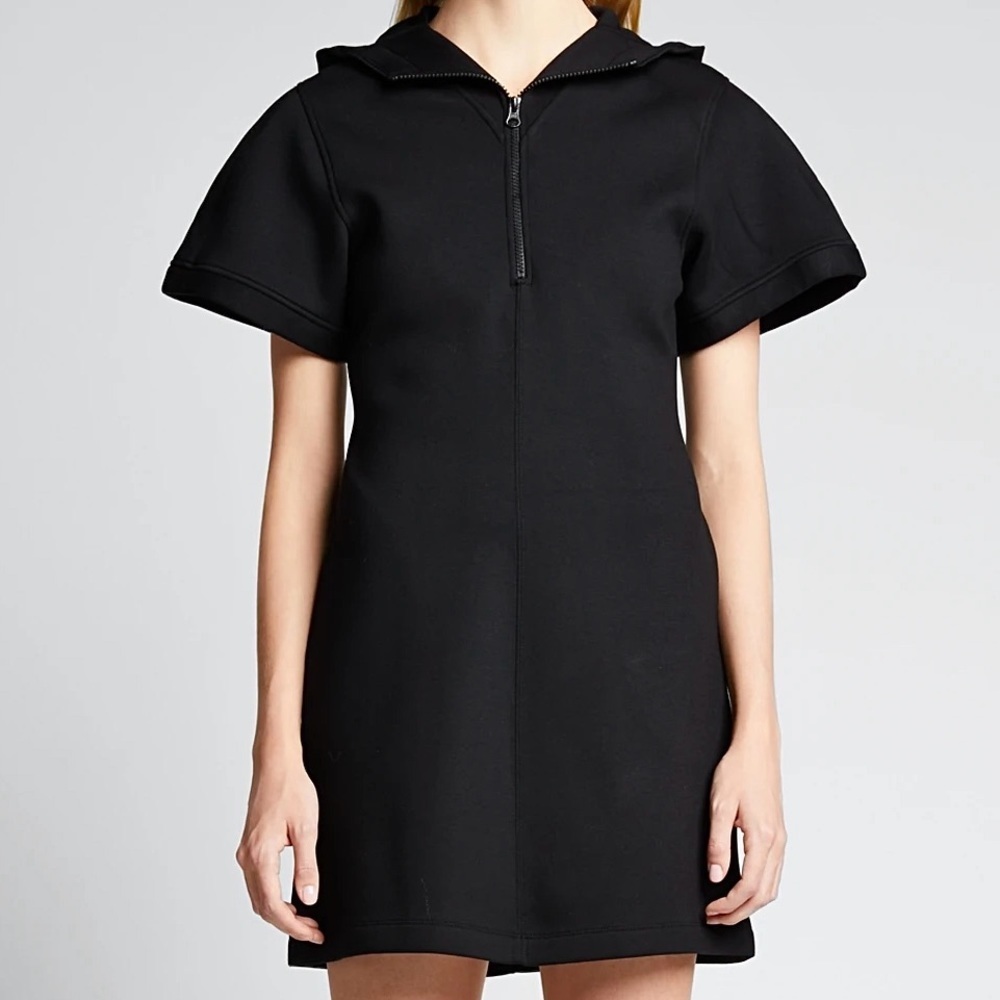 NWT Helmut Lang Neoprene Hooded Mini Dress Black Hooded Zip up with pockets